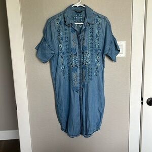 Denim shirt dress with embroidered designs